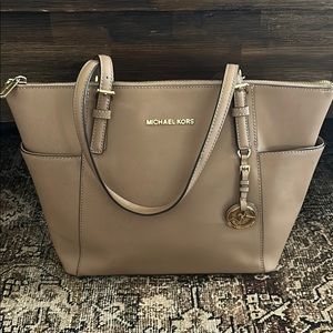 Jet Set EW Logo Saffiano Leather Bag-Michael Kors